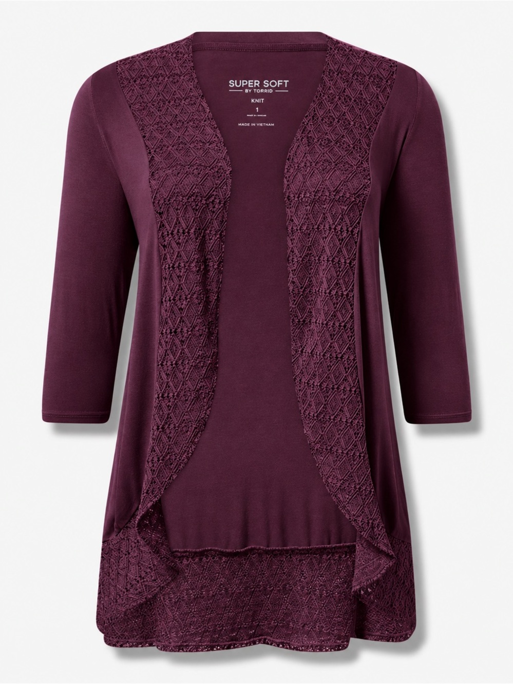 TORRID Plum Lace-Trim Open Front Cardigan